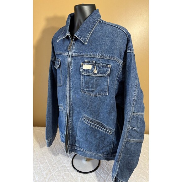 Vtg Rocawear Denim Jacket 2 Sided Embroidered Patch Logo Multiple Pockets 2XL - Picture 6 of 16